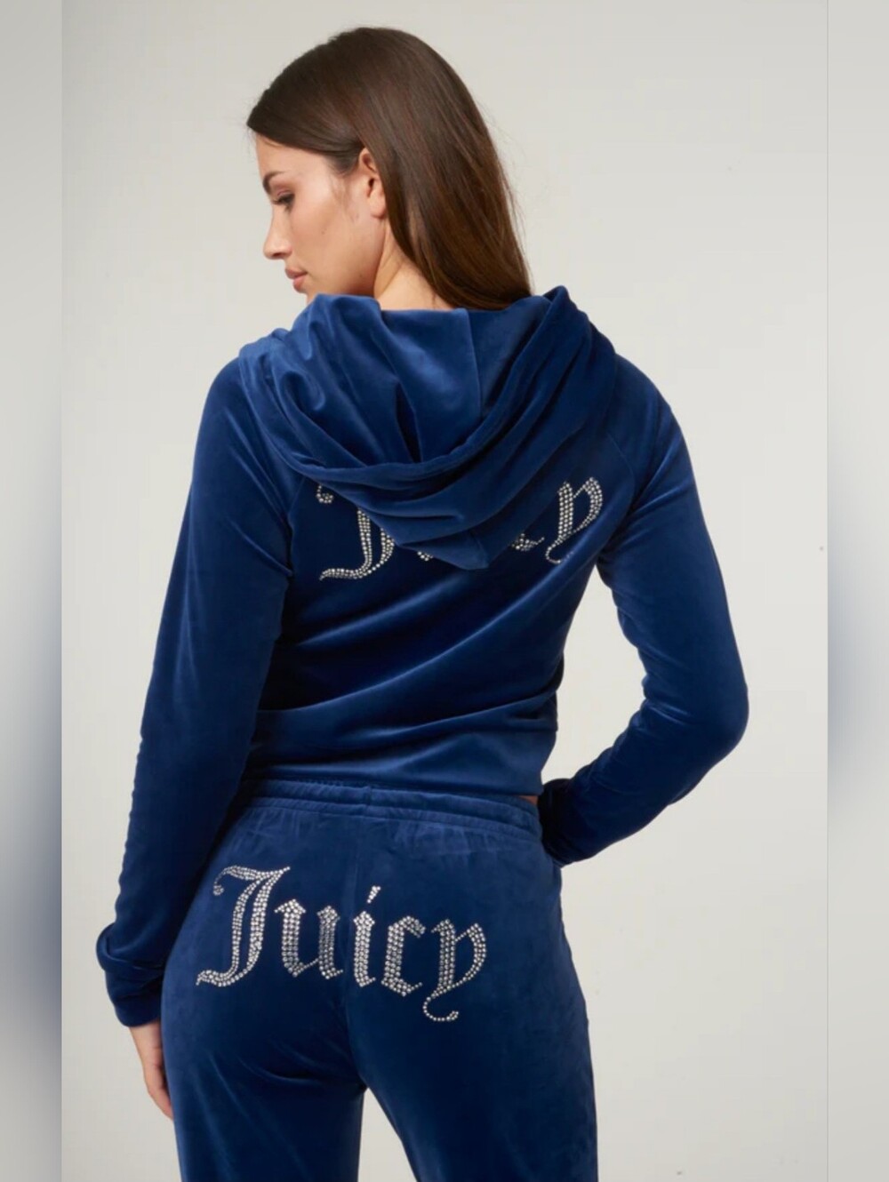 Juicy Couture Navy Blue Velour Track Suit  with Rhinestone Logo